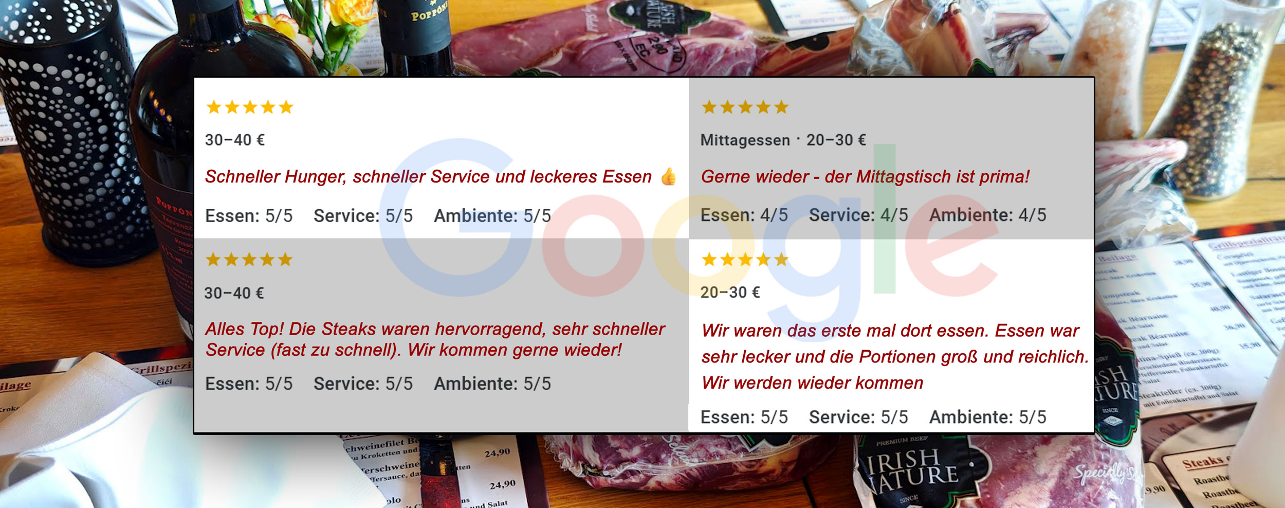 Google Rezensionen für das Steakhaus Porterhouse Dortmund